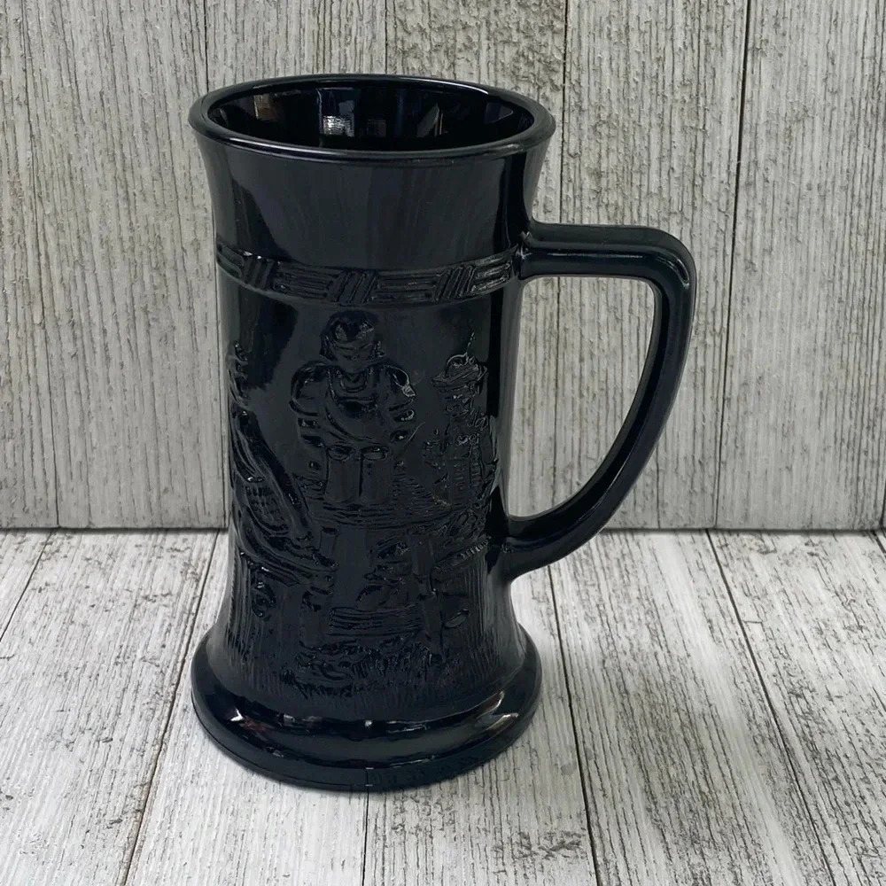 Vintage Indiana  Glass Tiara  Black Amethyst Glass   Beer Stein Tavern Scene Mug